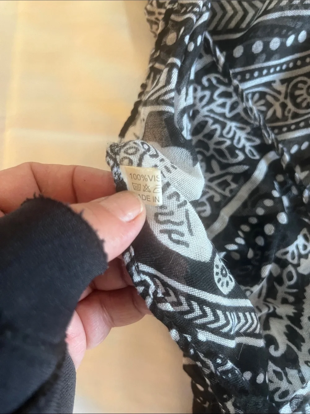 Black and White Elephants Paisley Viscose‎ Scarf 6’